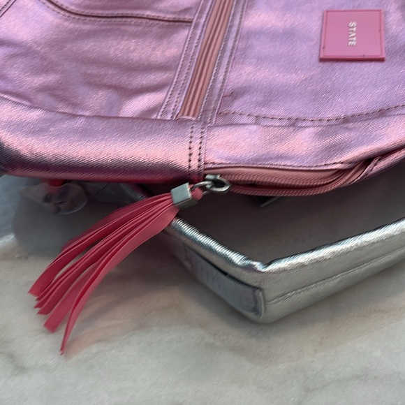 New STATE Bags Metallic Kane Kids Mini Travel Backpack Pink Silver Gold NWT - Picture 3 of 8